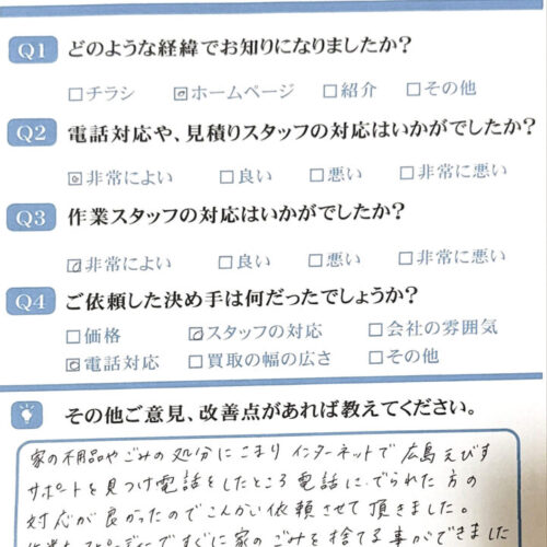 広島市中区A様のお客様アンケート
